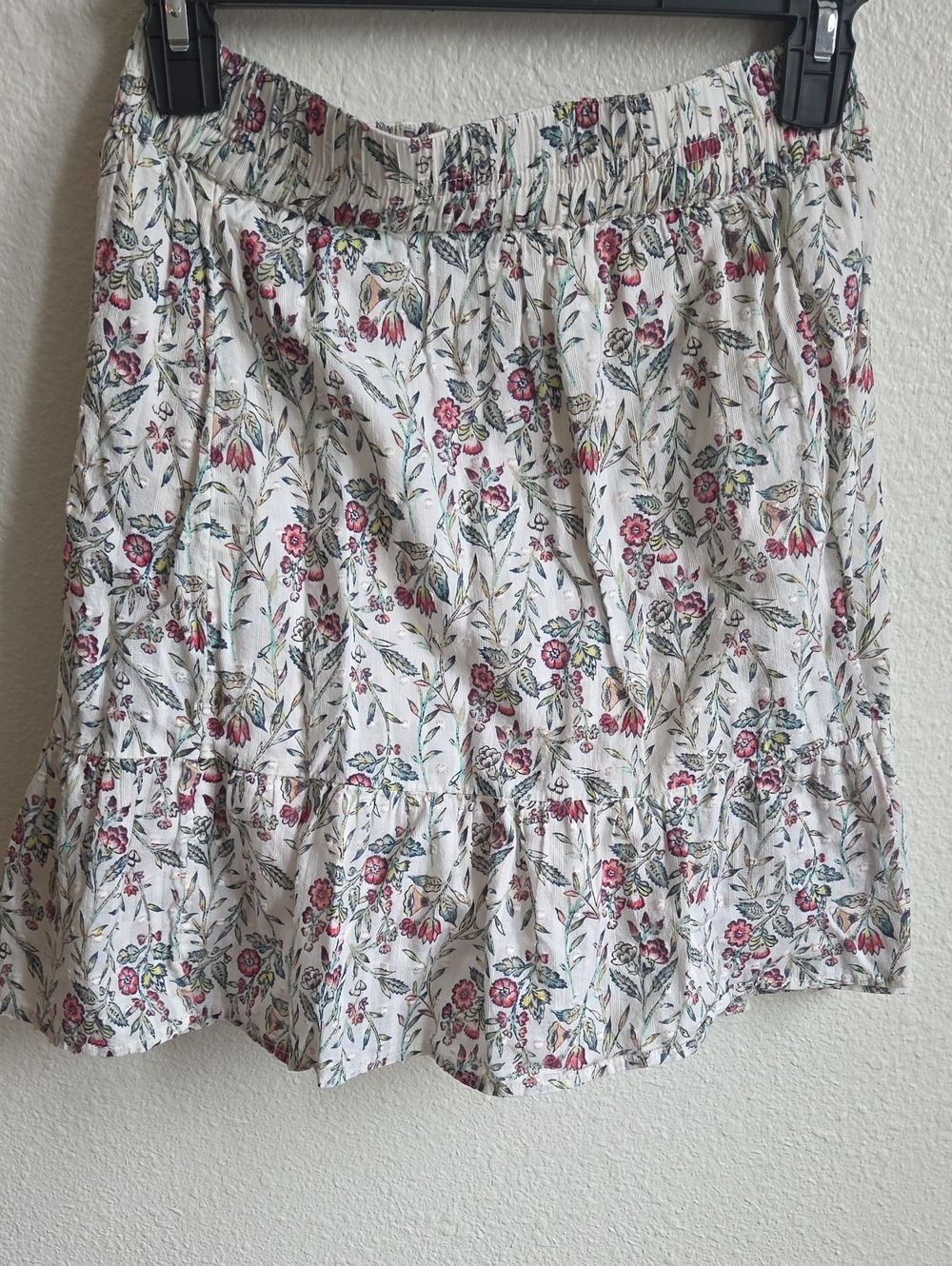 LOFT White Lined Mini Skirt with Pink & Green Floral Print